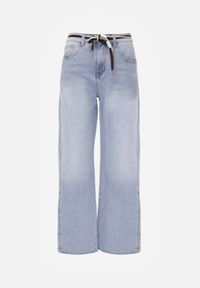 Born2be - Niebieskie Bawełniane Jeansy o Szerokim Kroju z Paskiem Typu Sznurek Arfiera. Okazja: na co dzień. Stan: podwyższony. Kolor: niebieski. Styl: casual, klasyczny #6