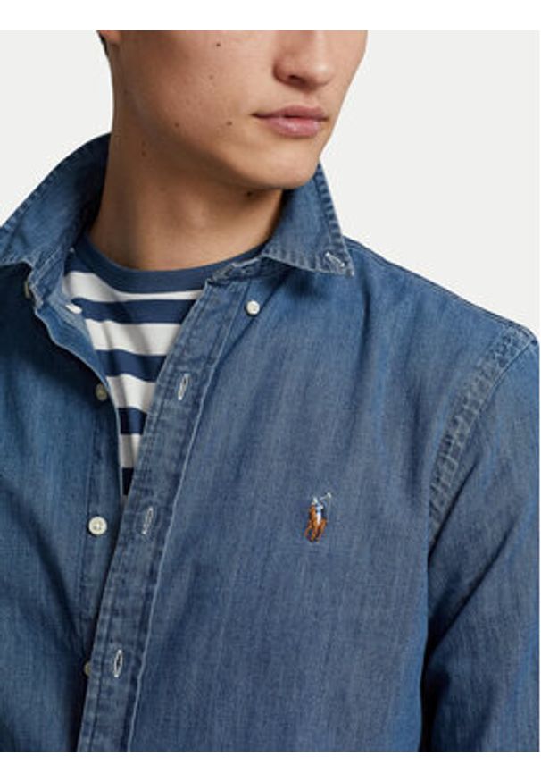 Polo Ralph Lauren Koszula Core Replen 710548539 Granatowy Slim Fit. Typ kołnierza: polo. Kolor: niebieski. Materiał: bawełna