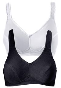 bonprix - Biustonosz bez fiszbinów z bawełną organiczną (2 szt.). Kolor: czarny. Materiał: bawełna. Rodzaj stanika: wyściełane miseczki, różne sposoby noszenia #1