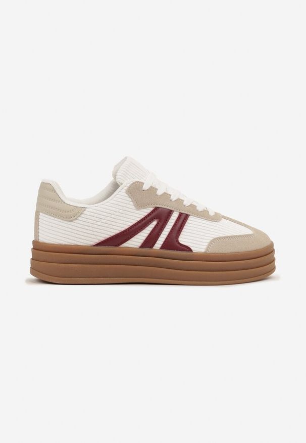 Born2be - Białe Sneakersy w Stylu Tenisówek na Grubej Podeszwie z Geometrycznym Wzorem Wevirra. Okazja: na co dzień. Kolor: biały. Wzór: geometria
