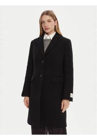 Calvin Klein Płaszcz wełniany LV044D558G Czarny Slim Fit. Kolor: czarny. Materiał: wełna
