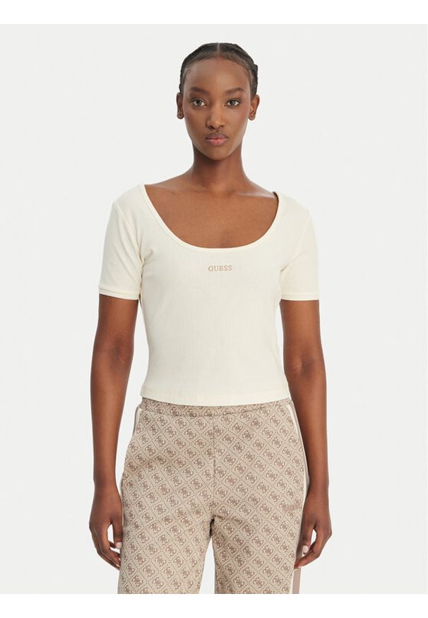 Guess T-Shirt V6GP04 K2969 Écru Slim Fit. Materiał: lyocell
