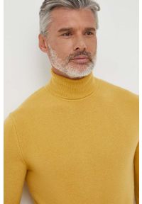 United Colors of Benetton sweter wełniany męski kolor żółty lekki z golferm. Kolor: żółty. Materiał: wełna #3