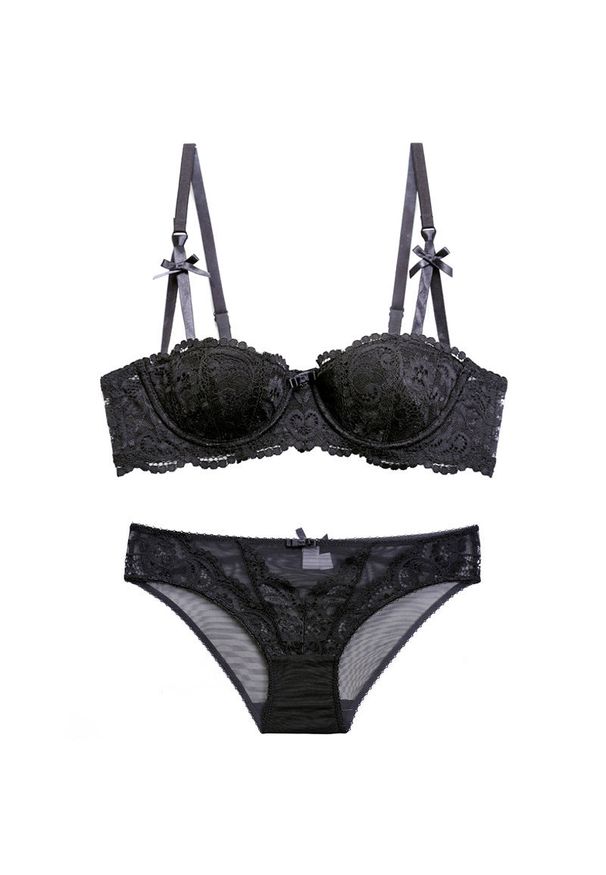 Intica - Biustonosz push-up z koronką i majtki komplet bielizny Dujka. Kolor: czarny. Materiał: koronka. Wzór: koronka