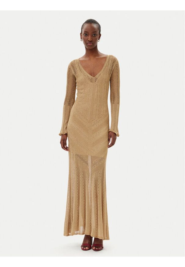 TwinSet - TWINSET Sukienka dzianinowa 251TT3180 Beżowy Slim Fit. Kolor: beżowy. Materiał: syntetyk