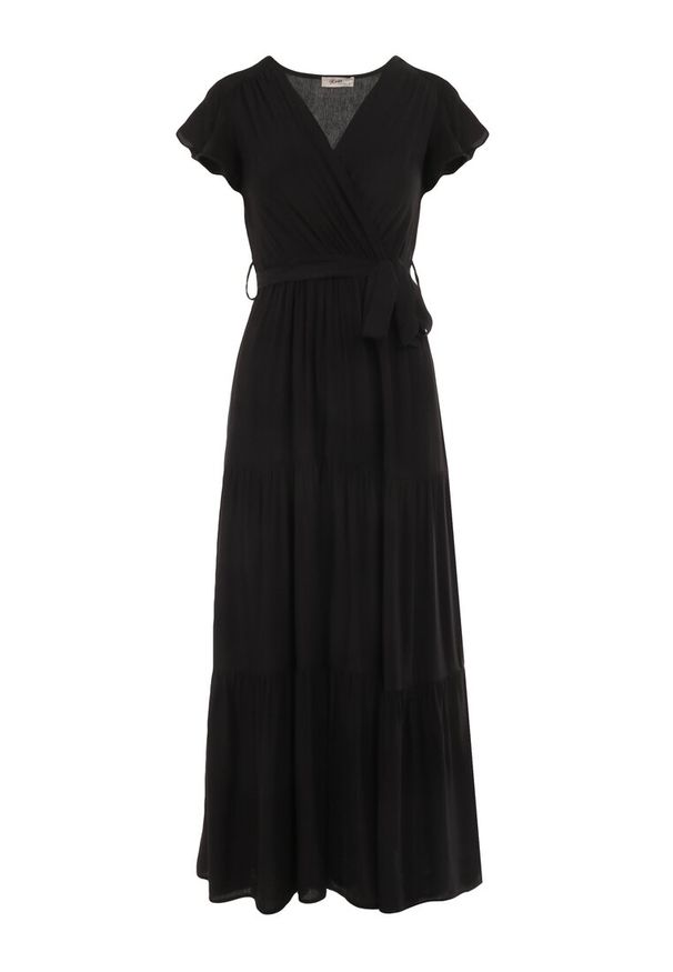 Born2be - Czarna Sukienka Cephemus. Kolor: czarny. Materiał: materiał. Wzór: jednolity, gładki. Sezon: lato. Typ sukienki: rozkloszowane, kopertowe. Styl: wakacyjny. Długość: maxi