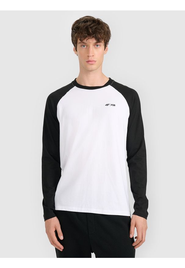 4f - 4F Longsleeve regular z nadrukiem męski - biały L. Okazja: na co dzień. Kolor: biały. Materiał: materiał. Długość rękawa: długi rękaw. Wzór: nadruk. Styl: casual, klasyczny
