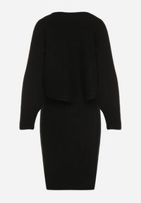 Born2be - Czarny Dzianinowy Komplet Prążkowany Sukienka i Sweter o Kroju Nietoperz Wederela. Kolor: czarny. Materiał: dzianina, prążkowany #5