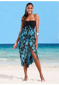 Sukienka plażowa z dekoltem bandeau bonprix czarno-turkusowy. Okazja: na plażę. Kolor: czarny. Styl: elegancki #4