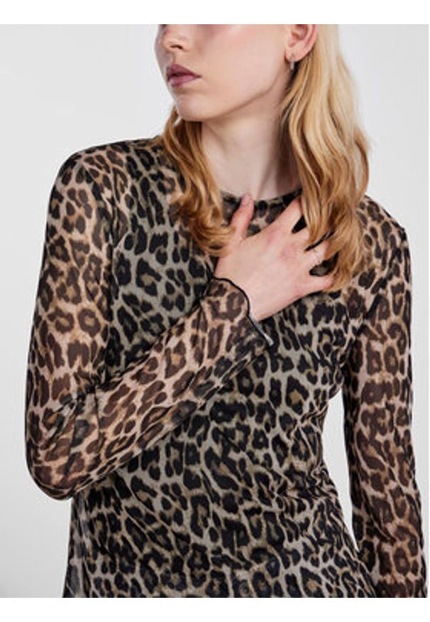 Pieces Bluzka 17140623 Brązowy Slim Fit. Kolor: brązowy. Materiał: syntetyk