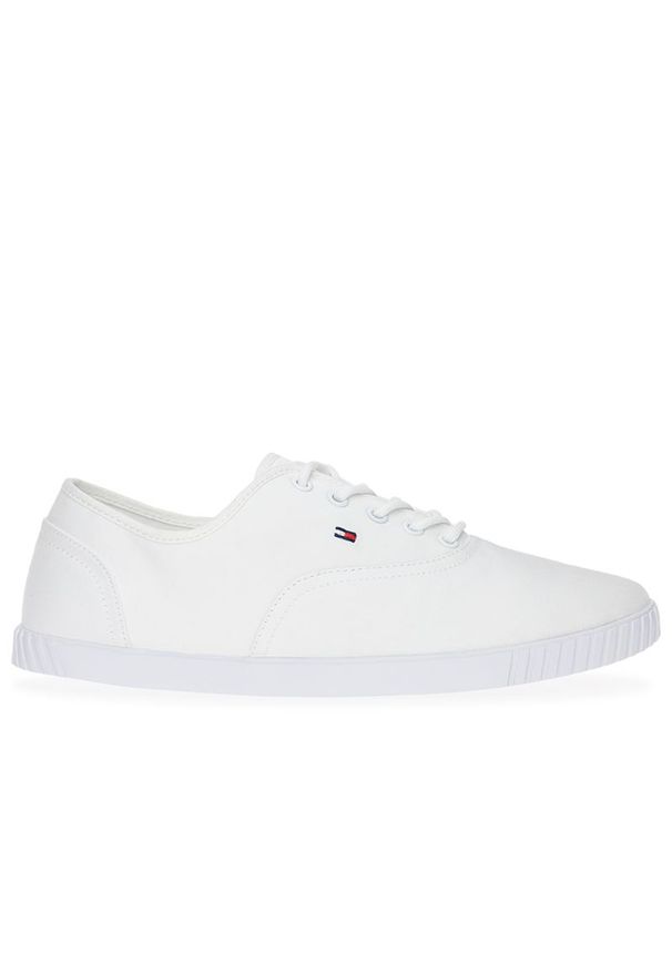 TOMMY HILFIGER - Buty damskie Tommy Hilfiger Canvas Lace Up FW0FW07805-YBS - białe. Okazja: na co dzień. Kolor: biały. Materiał: bawełna, guma, tkanina, poliester. Szerokość cholewki: normalna
