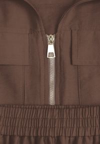 Born2be - Brązowy Wiskozowy Komplet w Stylu Safari Spodnie i Bluzka na Suwak z Wiązaniem Iphisei. Kolor: zielony. Materiał: wiskoza #7