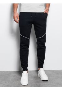 Ombre Clothing - Spodnie męskie dresowe joggery z kontrastowymi elementami - czarne V1 OM-PASK-22FW-001 - XL. Kolor: czarny. Materiał: dresówka. Wzór: geometria #3