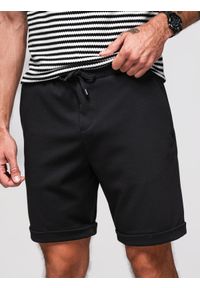 Ombre Clothing - Dzianinowe szorty męskie z podwiniętymi nogawkami – czarne V2 - Rozmiar: M. Kolor: czarny. Materiał: dzianina. Wzór: jednolity. Styl: klasyczny