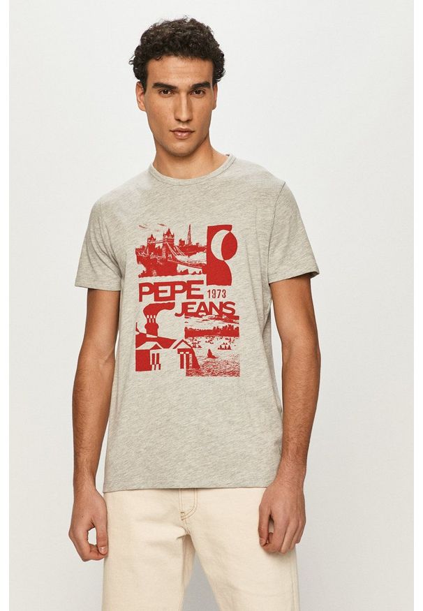 Pepe Jeans - T-shirt Dan. Okazja: na co dzień. Kolor: szary. Materiał: dzianina. Wzór: nadruk. Styl: casual