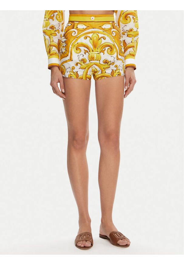 DOLCE & GABBANA - Dolce&Gabbana Szorty materiałowe FTBVIT FI5JV Żółty Regular Fit. Kolor: żółty. Materiał: bawełna