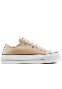 Buty unisex Converse Chuck Taylor All Star Lift Platform A11877C - beżowe. Zapięcie: sznurówki. Kolor: beżowy. Materiał: materiał. Szerokość cholewki: normalna. Obcas: na platformie. Styl: elegancki, klasyczny #1