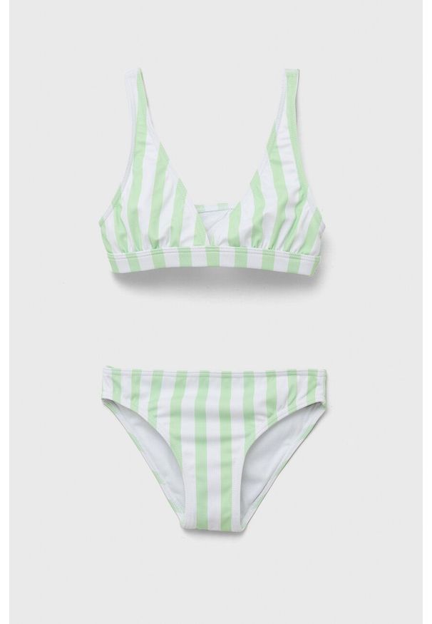 Roxy dwuczęściowy strój kąpielowy dziecięcy kolor zielony. Kolor: zielony. Materiał: poliester, dzianina. Rodzaj stanika: odpinane ramiączka