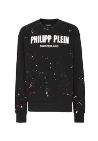 Philipp Plein - PHILIPP PLEIN - Czarna bluza Hand Painted. Typ kołnierza: bez kaptura. Kolor: czarny. Materiał: bawełna. Wzór: nadruk