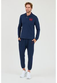 La Martina - LA MARTINA Granatowy męski longsleeve polo Piquet Stretch, Rozmiar XL. Typ kołnierza: polo. Kolor: czarny. Długość rękawa: długi rękaw #5