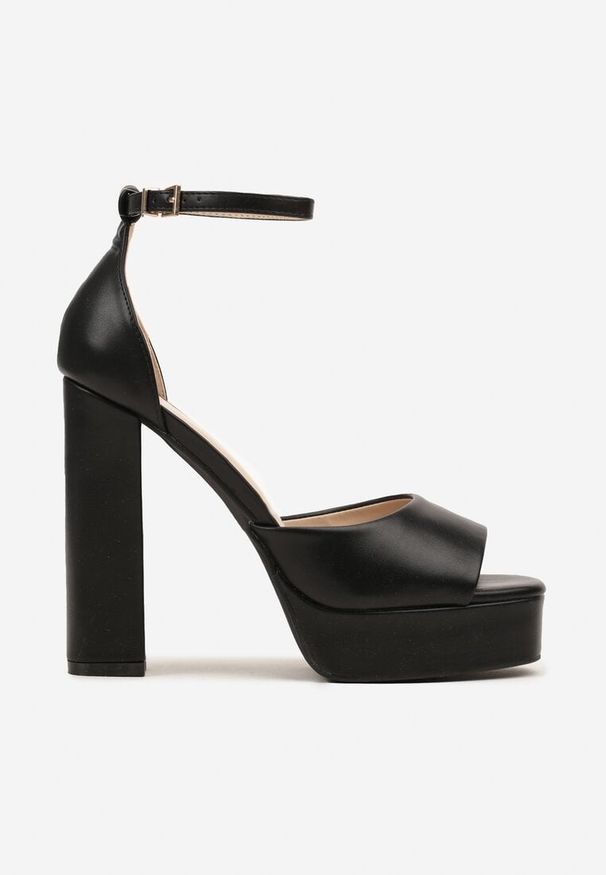 Born2be - Czarne Sandały na Obcasie i Platformie Fodema. Zapięcie: sprzączka. Kolor: czarny. Obcas: na obcasie. Styl: elegancki. Wysokość obcasa: średni