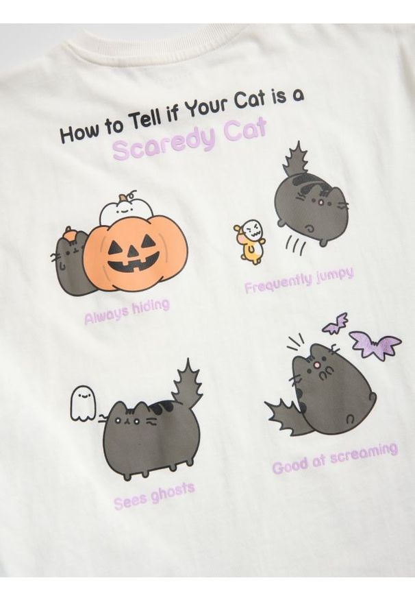 Reserved - Bawełniany t-shirt Pusheen - złamana biel. Materiał: bawełna