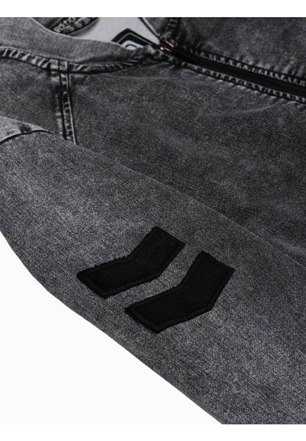 Ombre Clothing - Kurtka męska przejściowa jeansowa C240 - szara - XXL. Kolor: szary. Materiał: jeans. Wzór: moro, aplikacja. Styl: militarny
