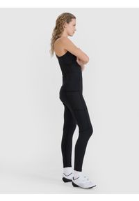 4f - 4F Legginsy rowerowe z żelowo-piankową wkładką i szelkami damskie - czarne XS. Stan: podwyższony. Kolor: czarny. Materiał: dzianina, włókno, poliester, syntetyk, materiał, tkanina, elastan. Długość: krótkie. Wzór: gładki, ze splotem. Sport: kolarstwo