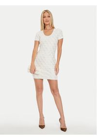 Guess Sukienka dzianinowa Paige W4YK28 Z3FN0 Écru Slim Fit. Materiał: wiskoza
