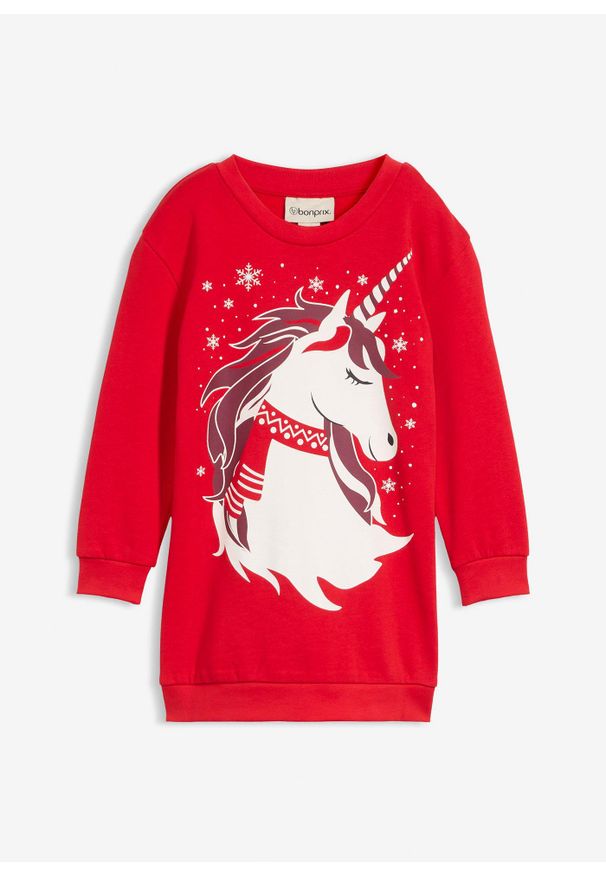 bonprix - Sukienka dresowa z czystej bawełny. Kolor: czerwony. Materiał: dresówka, bawełna. Sezon: zima