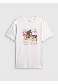 4f - 4F T-shirt relaxed z nadrukiem męski - biały M. Okazja: na co dzień. Kolor: biały. Materiał: dzianina, materiał, dresówka, bawełna, jeans. Wzór: nadruk. Styl: casual, klasyczny #1