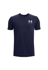 T-shirt chłopięcy Under Armour UA B Sportstyle Left Chest Ss - granatowy. Kolor: niebieski. Materiał: materiał, poliester, bawełna. Wzór: nadruk