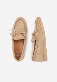 Renee - Ciemnobeżowe Mokasyny ze Sznurkiem i Kokardą Samiphia. Okazja: na co dzień. Kolor: beżowy. Materiał: jeans. Styl: casual, elegancki #6