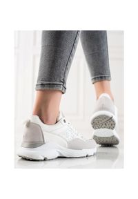 Renda Stylowe Sneakersy beżowy białe srebrny. Kolor: beżowy, wielokolorowy, srebrny, biały #3