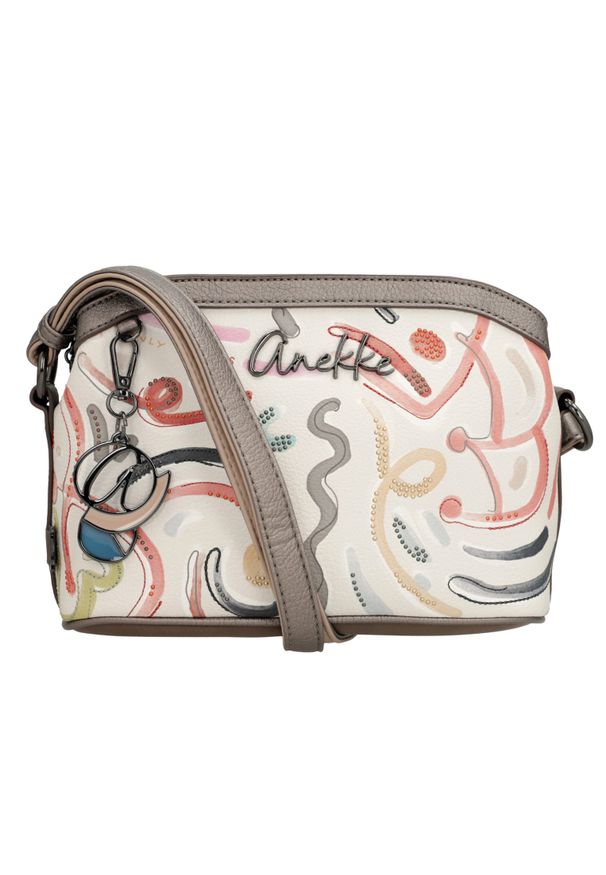 Torebka damska Anekke, na ramię z dekoracyjnym nadrukiem i metalowym logo zapinana na zamek z regulowanym paskiem oraz ozdobnym brelokiem, wielokolor. Wzór: nadruk. Dodatki: z breloczkiem. Styl: casual. Rodzaj torebki: na ramię