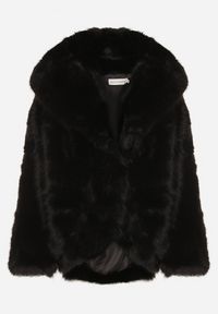 Born2be - Czarna Kurtka Futerko Oversize z Kapturem Unillea. Okazja: na co dzień. Typ kołnierza: kaptur. Kolor: czarny. Materiał: futro. Styl: elegancki, casual #4