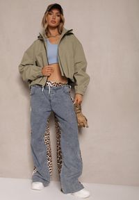 Renee - Zielona Kurtka w Stylu Streetwear z Kapturem Oversize Nativiona. Okazja: na co dzień. Typ kołnierza: kaptur. Kolor: zielony. Materiał: jeans. Styl: casual