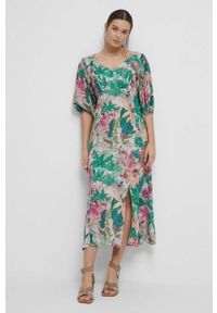 medicine - Medicine sukienka kolor beżowy maxi rozkloszowana. Kolor: beżowy. Materiał: tkanina. Typ sukienki: rozkloszowane. Długość: maxi #5