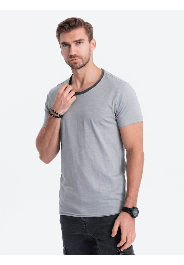 Ombre Clothing - T-shirt męski bawełniany - szary V1 - Rozmiar: L. Kolor: szary. Materiał: bawełna. Styl: klasyczny