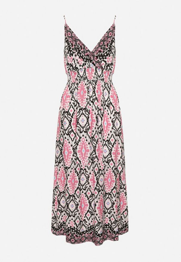 Born2be - Czarna Taliowana Sukienka z Wiskozy na Regulowanych Ramiączkach z Gumką w Pasie Zenadea. Okazja: na co dzień. Kolor: czarny. Materiał: wiskoza. Długość rękawa: na ramiączkach. Sezon: lato. Styl: casual, wizytowy