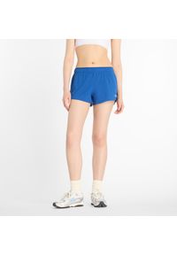 Spodenki damskie New Balance WS41286GAB – niebieskie. Kolor: niebieski. Materiał: materiał, poliester. Sport: fitness