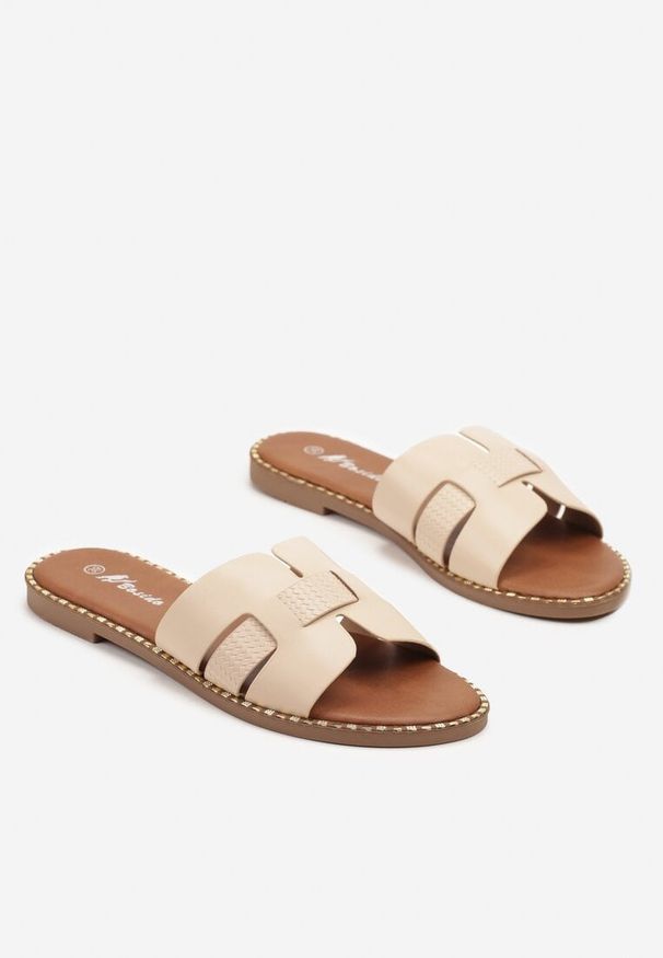 Born2be - Beżowe Klapki z Plecioną Cholewką Etelloria. Okazja: na co dzień. Kolor: beżowy. Sezon: lato. Styl: casual, elegancki