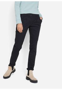 bonprix - Spodnie chinosy ze stretchem. Okazja: na co dzień. Stan: obniżony. Kolor: czarny. Materiał: bawełna. Wzór: kwiaty. Styl: casual #1