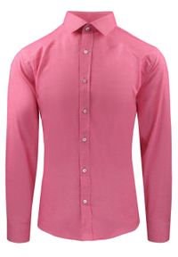 Męska Koszula Wizytowa, Taliowany Krój - Victorio - Różowa. Kolor: różowy. Materiał: poliester, elastan, bawełna. Styl: wizytowy #1