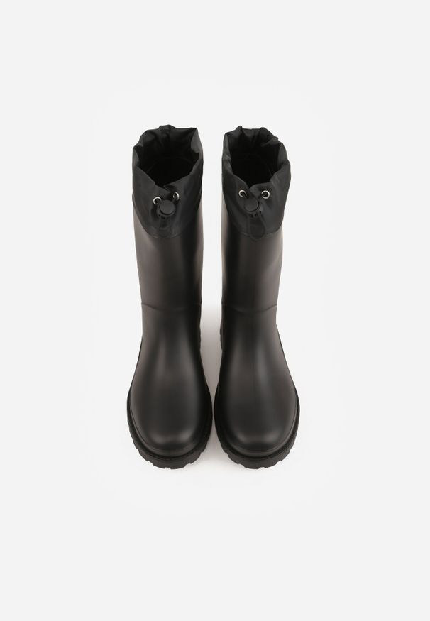 Born2be - Czarne Kalosze ze Stoperem na Cholewce Eunosa. Okazja: na co dzień. Kolor: czarny. Materiał: jeans. Szerokość cholewki: normalna. Styl: casual, elegancki