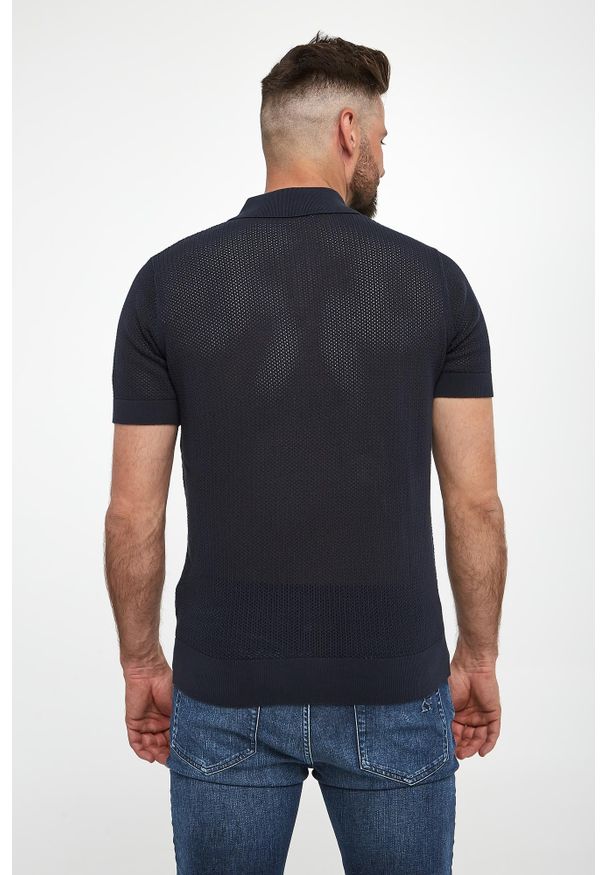 Karl Lagerfeld - Polo męskie z dzianiny ażurowej KARL LAGERFELD. Typ kołnierza: polo. Materiał: dzianina. Wzór: ażurowy