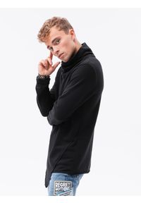 Ombre Clothing - Bluza męska Oslo B1366 - czarna - XXL. Kolor: czarny. Materiał: dzianina, poliester, skóra, bawełna. Wzór: napisy, aplikacja