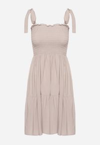 Born2be - Beżowa Rozkloszowana Sukienka z Bawełny z Gumką w Talii na Ramiączkach Gelfea. Kolor: beżowy. Materiał: bawełna. Długość rękawa: na ramiączkach. Typ sukienki: rozkloszowane. Styl: klasyczny #2