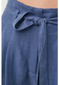 Hugo - HUGO spodnie lniane damskie kolor granatowy proste high waist. Stan: podwyższony. Kolor: niebieski. Materiał: len #2