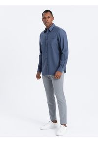 Ombre Clothing - Bawełniana męska koszula z kieszenią REGULAR FIT - niebieska V3 OM-SHCS-0147 - XXL. Typ kołnierza: kołnierzyk klasyczny. Kolor: niebieski. Materiał: bawełna. Długość rękawa: długi rękaw. Długość: długie. Styl: klasyczny #8